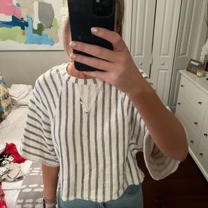 Anthropologie white and blue striped top